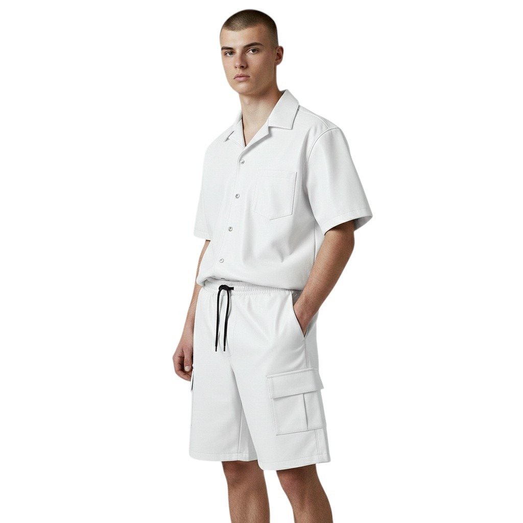 White Leather Shorts and Shirt