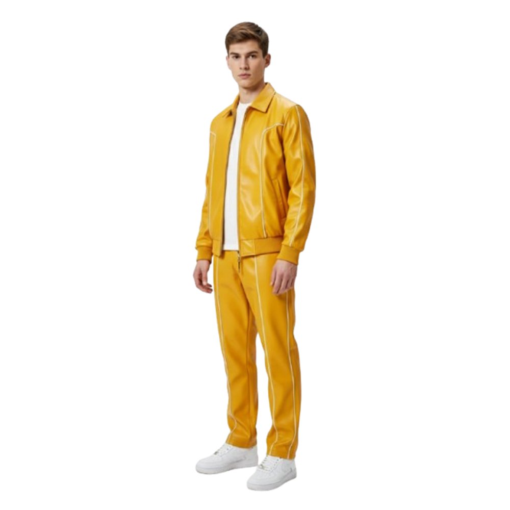 Yellow Track Suit With White Stripes Front Pose