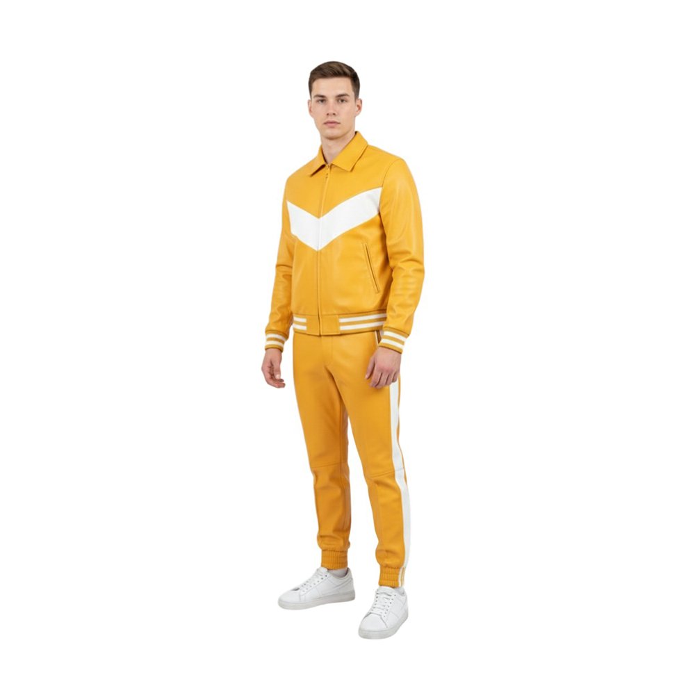 Yellow White Panel Design Track Suit Front Pose