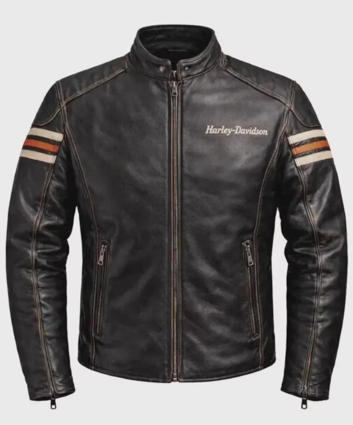 Men’s Black & Orange Genuine Leather Tracksuit – Slim Fit Streetwear Jogger Set